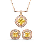 2er-Set Gelber Zirkonia Ohrringe und Anhänger mit Kette 41+5 cm Edelstahl ca. 1,20 ct