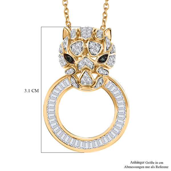 GP Trionfo Kollektion- Panther wei&szlig;er und gr&uuml;ner Diamant und Kanchanaburi blauer Saphir Anh&auml;nger mit 45cm Kette, 925 Silber 750 Gelbgold Vermeil - 0.99 ct. image number 8