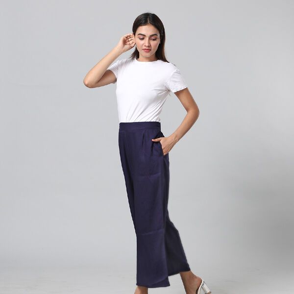 Einfarbige Palazzo Hose, Gr&ouml;&szlig;e S/M, Dunkelblau  image number 2