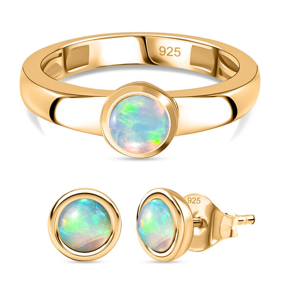 AA &auml;thiopisches Welo Opal-Schmuckset, 925 Silber mit Gelbgold Vermeil - 1,02 ct.