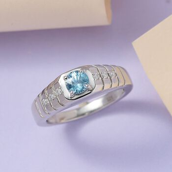 Kambodschanischer, blauer Zirkon, Moissanit Ring, 925 Silber platiniert (Gr&ouml;&szlig;e 21.00) ca. 1.12 ct