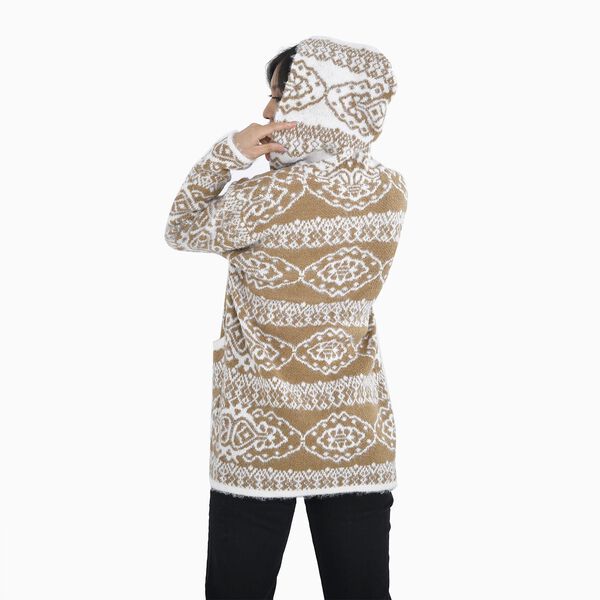 Winter-Kapuzenpullover mit 2 Taschen, Khaki und wei&szlig; image number 2