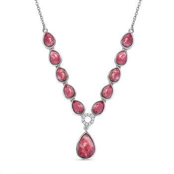 Norwegische Thulit-Halskette, ca. 45 cm, 925 Silber platiniert ca. 14.54 ct