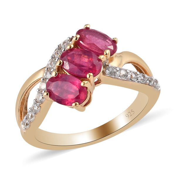 Fissure gefüllt Rubin und Zirkon Ring 925 Silber 585 Vergoldet image number 4