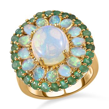 Nat&uuml;rlicher, &auml;thiopischer Welo Opal, und sambischer Smaragd-Ring - 5,24 ct.