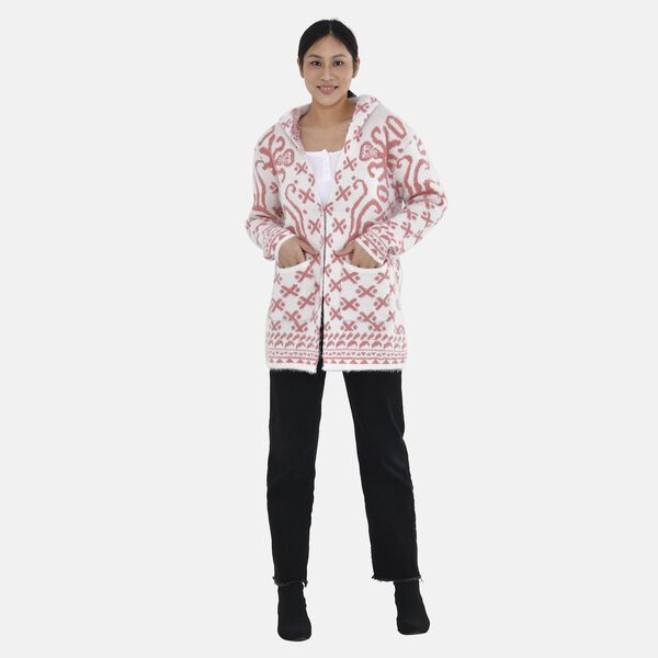 Cardigan mit Kapuze, pinke geometrische Muster