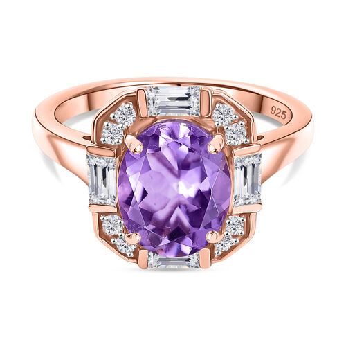 Zeitlose Art Kollektion - AA Rose De France Amethyst, Weißer Zirkon Ring 925 Silber 750 rosévergoldet (Größe 21.00) ca. 3.26 ct image number 0