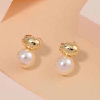 Wei&szlig;e Muschelkernperle Ohrringe, 925 Silber 585 vergoldet - 10 ct.