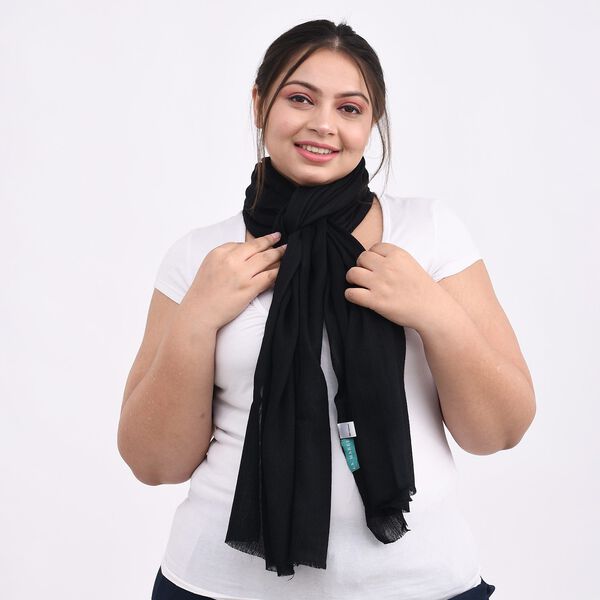 LA MAREY - 100% Kaschmirwolle superweicher Schal, Gr&ouml;&szlig;e 70x190 cm, Schwarz