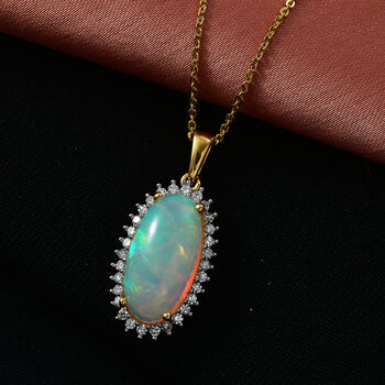 LUXURIANT - AAA Nat&uuml;rlicher, &auml;thiopischer Welo Opal, Lab Grown Diamant Schmuckset ca. 50 cm 925 Silber 750 Gelbgold vermeil ca. 3.83 ct