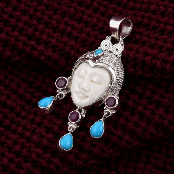 Royal Bali - Sleeping Beauty T&uuml;rkis und afrikanischer Rubin-Anh&auml;nger, (Fissure gef&uuml;llt), 925 Silber ca. 4.19 ct image number 2