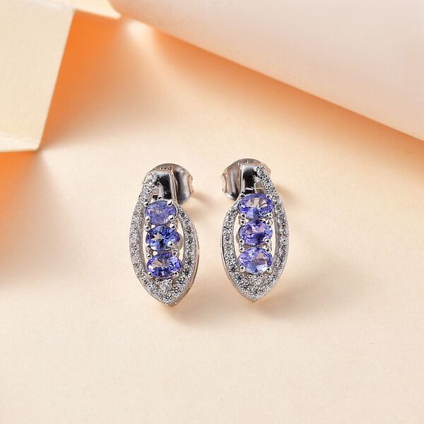 Tansanit, Wei&szlig;er Zirkon Ohrringe 925 Silber platiniert ca. 1,44 ct. image number 2