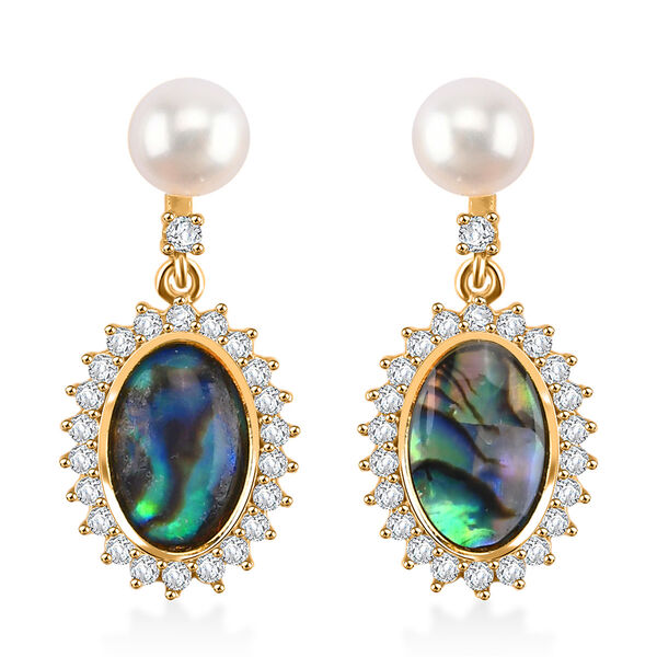 Abalone Muschel, Wei&szlig;e S&uuml;&szlig;wasser Ohrringe Nickelfreies Messing, Goldfarben