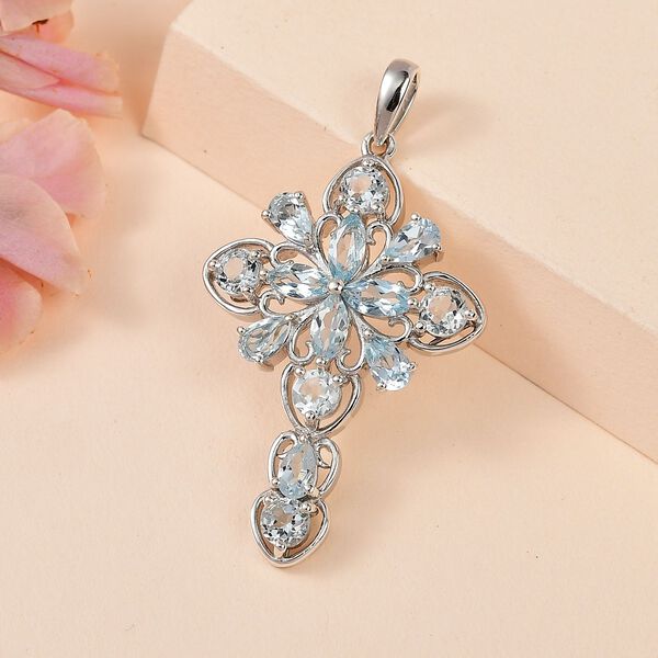 Himmelblauer Topas Kreuz Anhänger 925 Silber platiniert ca. 4.26 ct image number 2