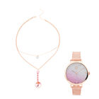 2er-Set - STRADA Uhr und Halskette mit rosa Kristall - 6 ct. image number 0