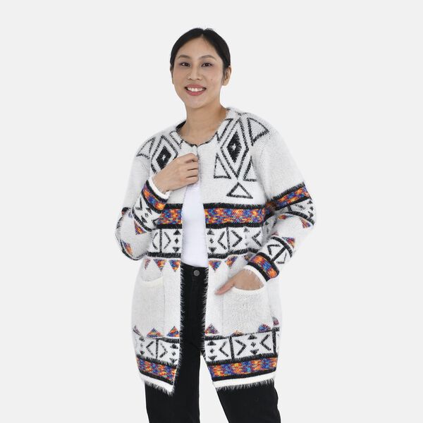 D&uuml;nner Cardigan mit Aztekenmuster, Wei&szlig; image number 4