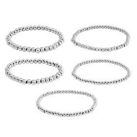 5er-Set – Kugel-Perlen-Armbänder in Silberton