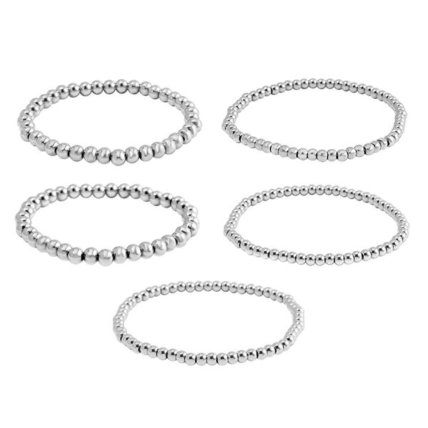 5er-Set – Kugel-Perlen-Armbänder in Silberton image number 0