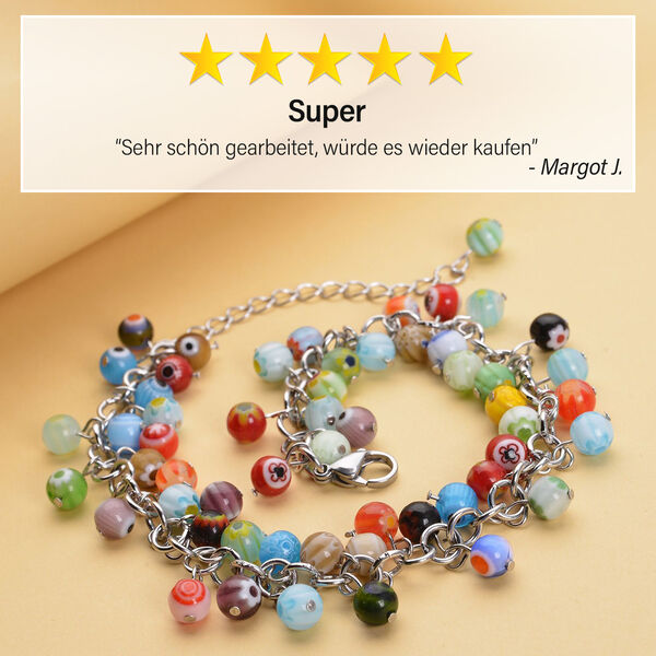 Mehrfarbiges Armband/ Fußkettchen im Murano-Stil, 19+10cm image number 2