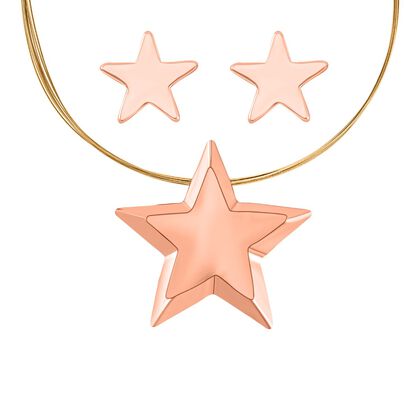 Stern-Halskette und Ohrringe Schmuckset, vergoldet