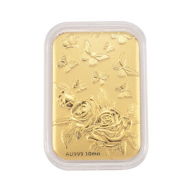 EXKLUSIVES GESCHENK 999er Goldbarren mit Rose-Motiv, 10mg