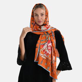 LA MAREY Signature Seidenschal aus 100% Maulbeerseide, 55 x 170 cm, Orange Floral