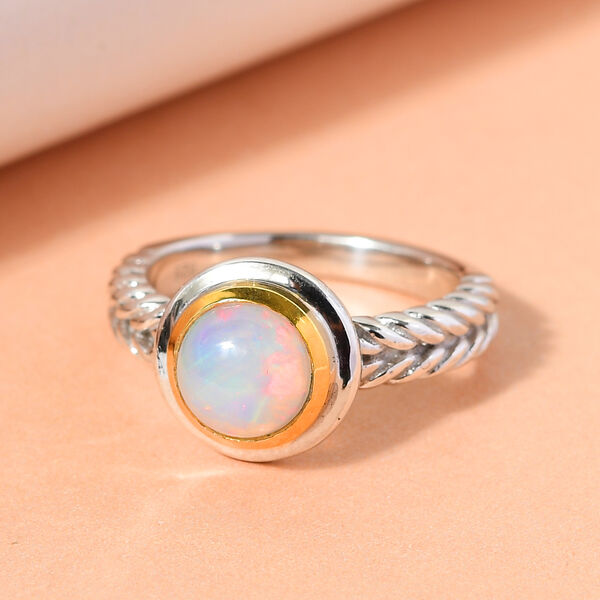 Nat&uuml;rlicher &Auml;thiopischer Opal Ring 925 Silber Bicolor  ca. 0,84 ct image number 2