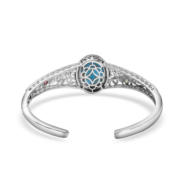 Blaues T&uuml;rkis, Roter Granat Armreif ca. 19 cm Reines Messing platiniert ca. 16,08 ct. image number 5