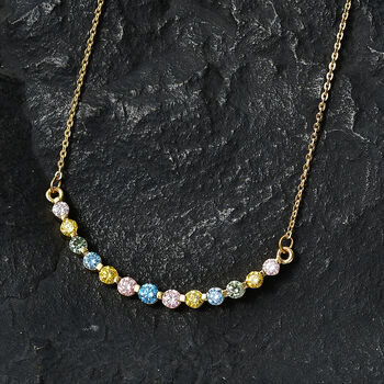 LUXURIANT DIAMOND - Lab Grown Blauer Diamant SI, Lab Grown Rosa Diamant Halskette ca. 50 cm 925 Silber 750 Gelbgold vermeil (10-15 Werktage Lieferzeit) ca. 1.00 ct