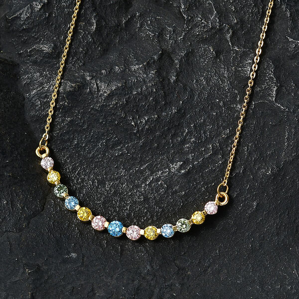 LUXURIANT DIAMOND - Lab Grown Blauer Diamant SI, Lab Grown Rosa Diamant Halskette ca. 50 cm 925 Silber 750 Gelbgold vermeil (10-15 Werktage Lieferzeit) ca. 1.00 ct image number 2