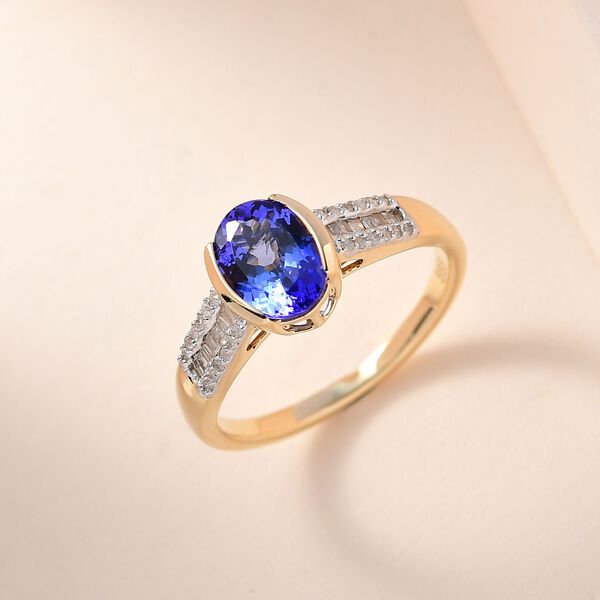 AAA Tansanit und Diamant Ring in 585 Gelbgold - 1,60 ct. image number 2
