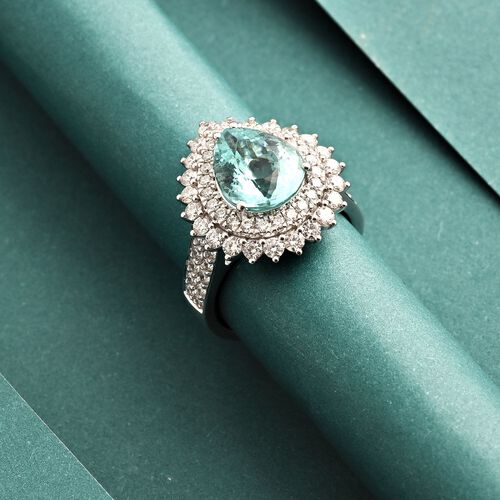 CHAIRMAN VAULT COLLECTION - AAAA Paraiba Turmalin, Weißer Diamant Ring,zertifiziert und geprüft, 950 Platin (Größe 17.00) ca. 5.40 ct image number 1