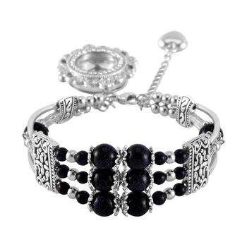 STRADA - Blauer Sandstein verstellbare Perlenarmbanduhr mit japanischem Uhrwerk, 17-21 cm Edelstahl