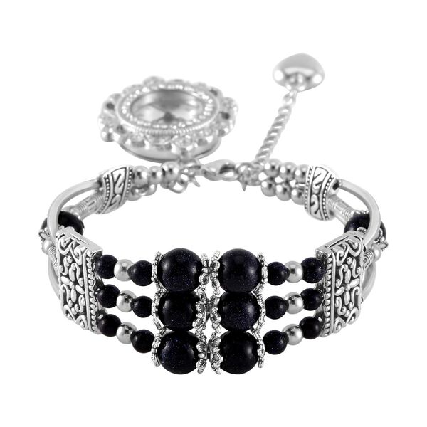 STRADA - Blauer Sandstein verstellbare Perlenarmbanduhr mit japanischem Uhrwerk, 17-21 cm Edelstahl