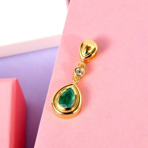 Kagem sambischer Smaragd und Zirkon-Anh&auml;nger, 925 Silber vergoldet, 0,69 ct. image number 3