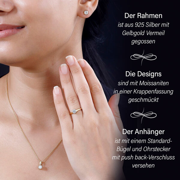 Funkelnde Königin- Moissanit Schmuckset, 925 Silber 750 Gelbgold Vermeil - 1,77 ct. image number 3