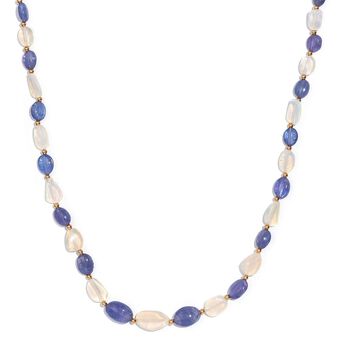 Tansanit und nat&uuml;rliche, &auml;thiopische Welo Opal Halskette, 45 cm - 98 ct.