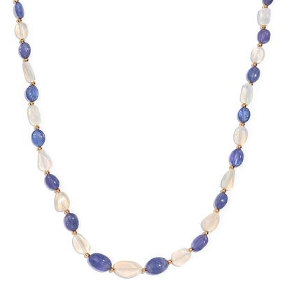 Tansanit, Nat&uuml;rlicher, &auml;thiopischer Welo Opal Halskette ca. 45 cm 925 Silber 750 Gelb Vergoldet ca. 40,00 ct.