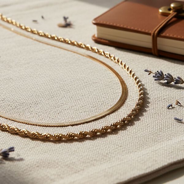 2er Set Halskette, ca. 50 cm mit 5 cm extender, Reiner Edelstahl, Goldfarben image number 2