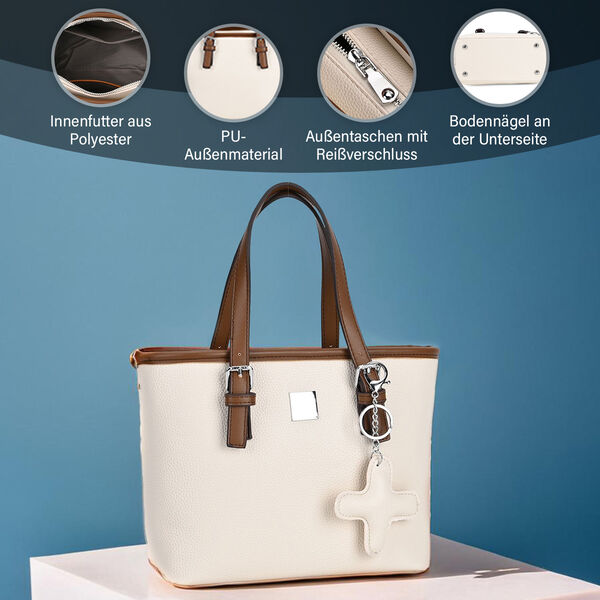 Crossbody Bag mit Designer-Anhänger in Kreuzform, Beige image number 3