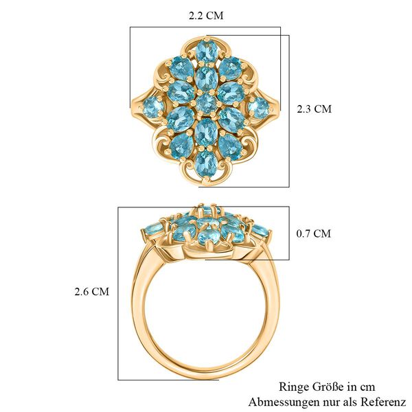 D'Joy Betroka Blauer Apatit Ring 925 Silber 750 Gelb Vergoldet (Größe 17.00) ca. 2,57 ct image number 6