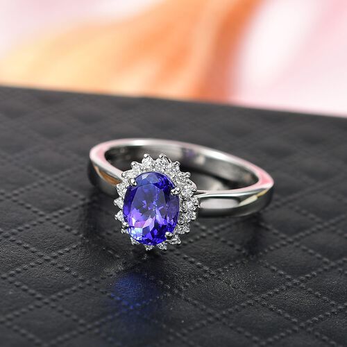 Rhapsody AAAA Tansanit, Weißer Diamant Ring 950 Platin (Größe 17.00) ca. 1,58 ct image number 1