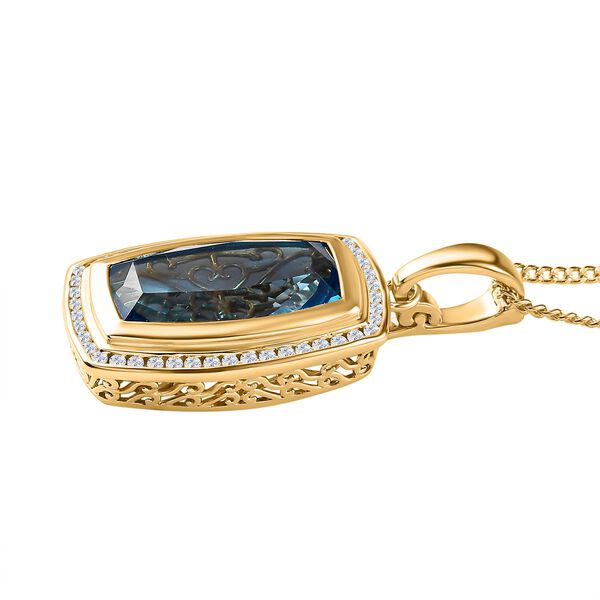 Paraiba Blau Quarz Triplette , wei&szlig;er Zirkon Anh&auml;nger mit Kette, 925 Silber Gelbgold Vermeil ca. 20.32 ct image number 4