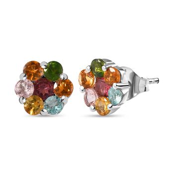 Mehrfarbige-Turmalin Ohrringe, 925 Silber platiniert, ca. 1.91 ct