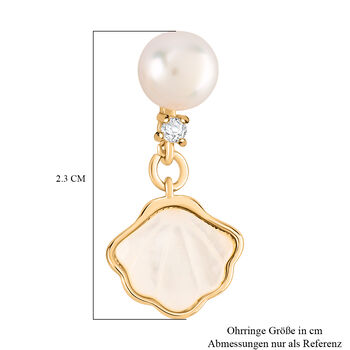 Wei&szlig;e Muschelkernperle, Wei&szlig;e S&uuml;&szlig;wasser Ohrringe Nickelfreies Messing, Goldfarben