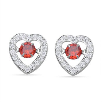 Rote und wei&szlig;e Zirkonia Ohrringe in Herzform, 925 Silber rhodiniert, ca. 1.50 ct