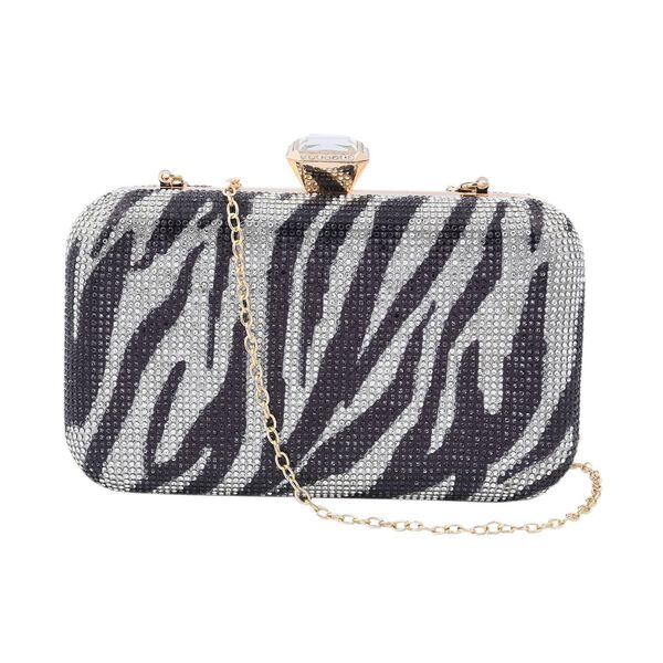 Moderne Clutch verziert mit facettierten Kristallen, 20x4x2cm, Zebra