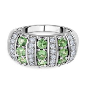 Natürlicher Merelani Mint-Granat und weißer Zirkon-Ring, 925 Silber platiniert (Größe 20.00) ca. 1.52 ct