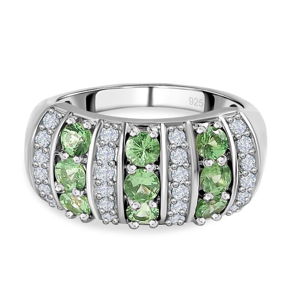 Natürlicher Merelani Mint-Granat und weißer Zirkon-Ring, 925 Silber platiniert (Größe 20.00) ca. 1.52 ct image number 0