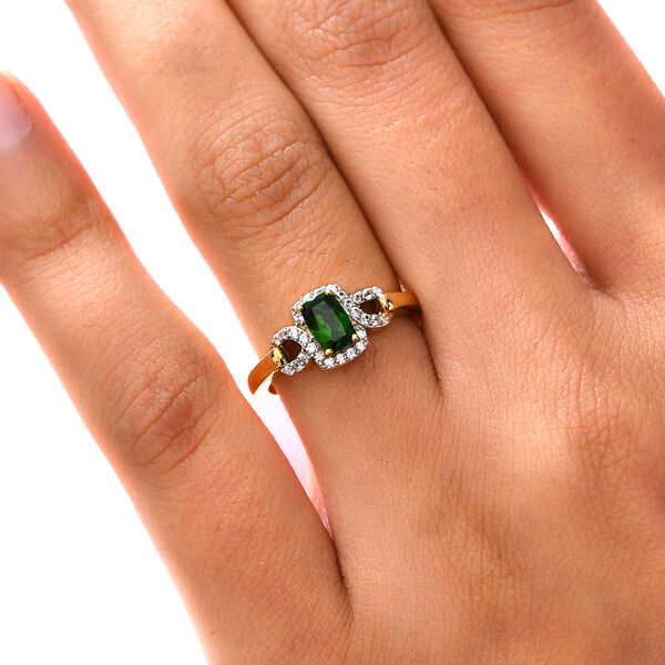 Natürlicher Chromdiopsid und weißer Zirkon-Ring, 925 Silber vergoldet  ca. 0,88 ct image number 3